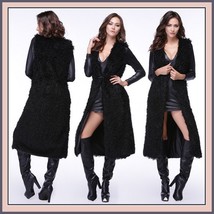 Slimming Thick Black Curly Long Hair Faux Fur Midi Length Warm Fashion Vest