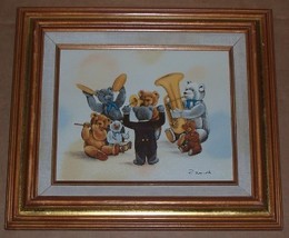 SIGNED R. SMITH TEDDY BEARS MUSICAL BAND CHILD PAINTING - $675.49