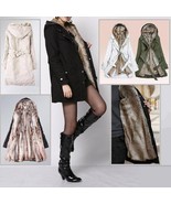 Warm Thick Faux Rabbit Fur Lined Winter Hooded Parka Coat w/ Belt Front ... - $113.95