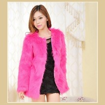 Long Hair Fuchsia Long Sleeve Mid Length Fashion Faux Fox Fur Coat Jacket