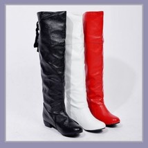 PU Leather Tall Knee High Back Tassel Lace Up Motorcycle Boots Sized 4 - 16 