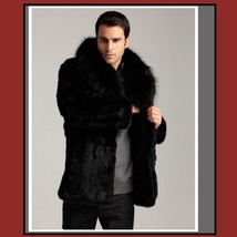Men's Warm Long Mink Faux Fur Winter Coat With Long Hair Fox Faux Fur Big Collar