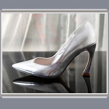 Metallic Patent Leather Hook Heel Pointed Toe 3" Slingback Fashion Wedding Pumps image 2