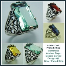 Medieval Clear Gemstones Artisian Crafted Ancient Mosaic Antique Silver Ring