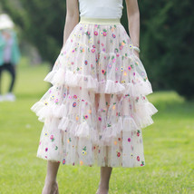 Floral Tiered Tulle Skirt Outfit Summer Holiday Long Tulle Skirt Plus Size image 1