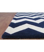 Chevron Zig Zag Navy Blue 4&#39; x 6&#39; Handmade Transitional Woolen Area Rug ... - $299.00