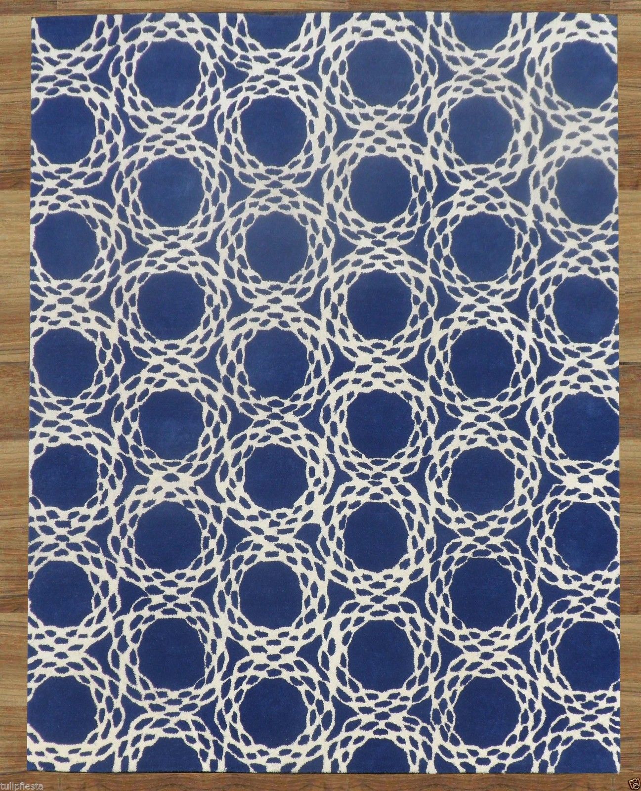 Primary image for Arabesque Scroll Blue 5' x 8'  Handmade 100% Wool Area Rug 2000-Now and Floral
