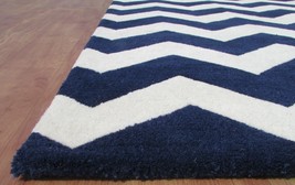 Chevron Zig Zag Navy Blue 9&#39; x 12&#39; Handmade Transitional Wool Area Rug C... - $799.00