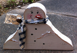 Primitive Country  1672SNB Melting Snowman homespun scarf, rusty bell, and 'I'd  - $10.95