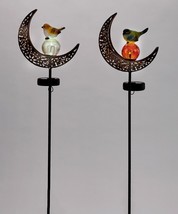 Moon Solar Garden Stakes Set of 2 Crackle Glass Metal 30" High Double Pronged image 2