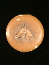 Vintage 1940s Tan Leather Horse Portrait Makeup Compact with Mirror