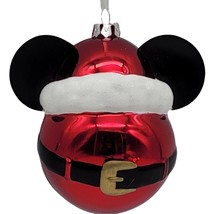 Disney Hallmark Blown Glass Mickey Mouse Icon Ears Santa Hat Christmas O... - $19.88