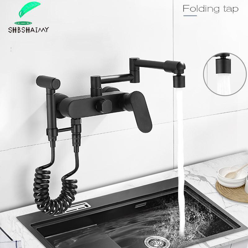 Matte Black Wall Mounted Kitchen Faucet with Bidet Pull Down - Kitchen ...