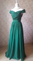 Emerald green Retro Off Shoulder Long Prom Dress Womens Green Maxi Evening Dress