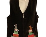 Merry Bright Size M Cat &amp; Dog Embroidered Ugly Christmas Sweater  Zip Up... - $17.86