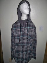 Men's Guys Quiksilver Flannel Hoodie Grey Turquoise Plaid New $50 - $26.99