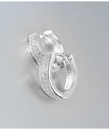 CLASSIC 18kt White Gold Plated Micro Pave CZ Crystal Petite Huggie Hoop ... - $21.62
