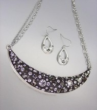 SPARKLE Smoky Gray Black CZ Crystals Black Resin Necklace Earrings Set - $20.68