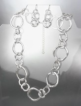 CLASSIC Mat Satin Brushed Silver Organic Metal Rings Necklace Earrings Set - $18.80