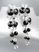 Exquisite Black Clear Czech Crystals Waterfall Long Dangle Earrings - $29.99