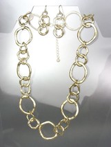 CLASSIC Mat Satin Brushed Gold Organic Metal Rings Necklace Earrings Set - $18.80