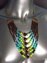 EXPRESSIVE Blue Multicolor Faux Stone Wood Beads Layered Necklace Earrings Set - $15.04