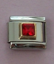 July Birthstone Square Setting Italian Charm 9mm 14K Gold by PS Charms  - $5.00