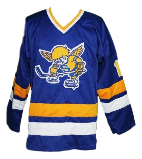Boudreau  19 minnesota fighting saints retro hockey jersey blue   1