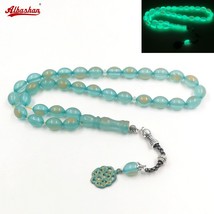 New ResinTasbih Green Luminous Mistak Muslim Rosary Bead bracelet islamic misbah - $52.38