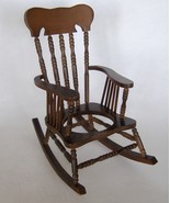 Rocking Arm Chair Miniature Doll House Brown Decorative Wood Vintage Rocker - $25.00