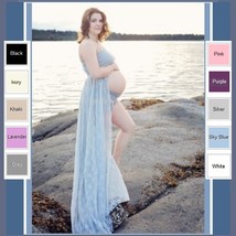 Baby Bump Luxury Lingerie Flowing Long Lace Chiffon Negligee in 10 Color Choices