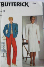 Vintage Butterrick 4760 Size 12 Misses Jacket Skirt &amp; Pants  Uncut - $9.99