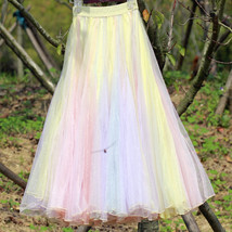 Adult Rainbow Tulle Skirt Outfit Rainbow Stripe Holiday Skirt Tulle Maxi Skirt  image 9