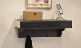  Wall Shelf w 2 Drawers and 2 Metal Hooks 23" Weathered Black Home Office Decor image 2
