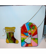 Christmas Stained Glass Angel & Stocking 8" x 6" & 5 1/2" x 4" 13B - $8.86