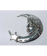 Large, Vintage CRESCENT MOON and STAR Pendant in STERLING Silver - 2 inches - $48.00