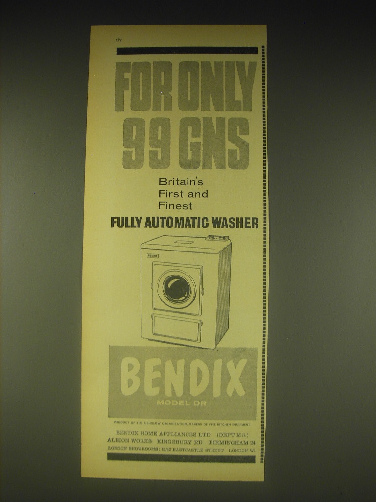 1962 Bendix Model DR Automatic Washer Ad For only 99 Gns 198089