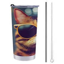 Mondxflaur Handsome Cat Steel Thermal Mug Thermos with Straw for Coffee - $20.98