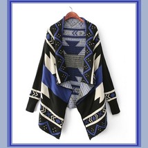 Southwestern Woven Pattern Batwing Sleeve Loose Knitted Wool Cardigan  