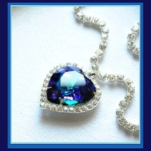 Stunning Crystal Heart Ocean Blue Austrian Swarovski Rhinestone Circled Necklace
