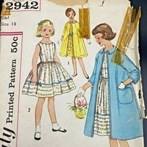 Vintage 50s Simplicity Sewing Pattern 2942 Girls Dress &amp; Swing Coat Bust... - $9.75