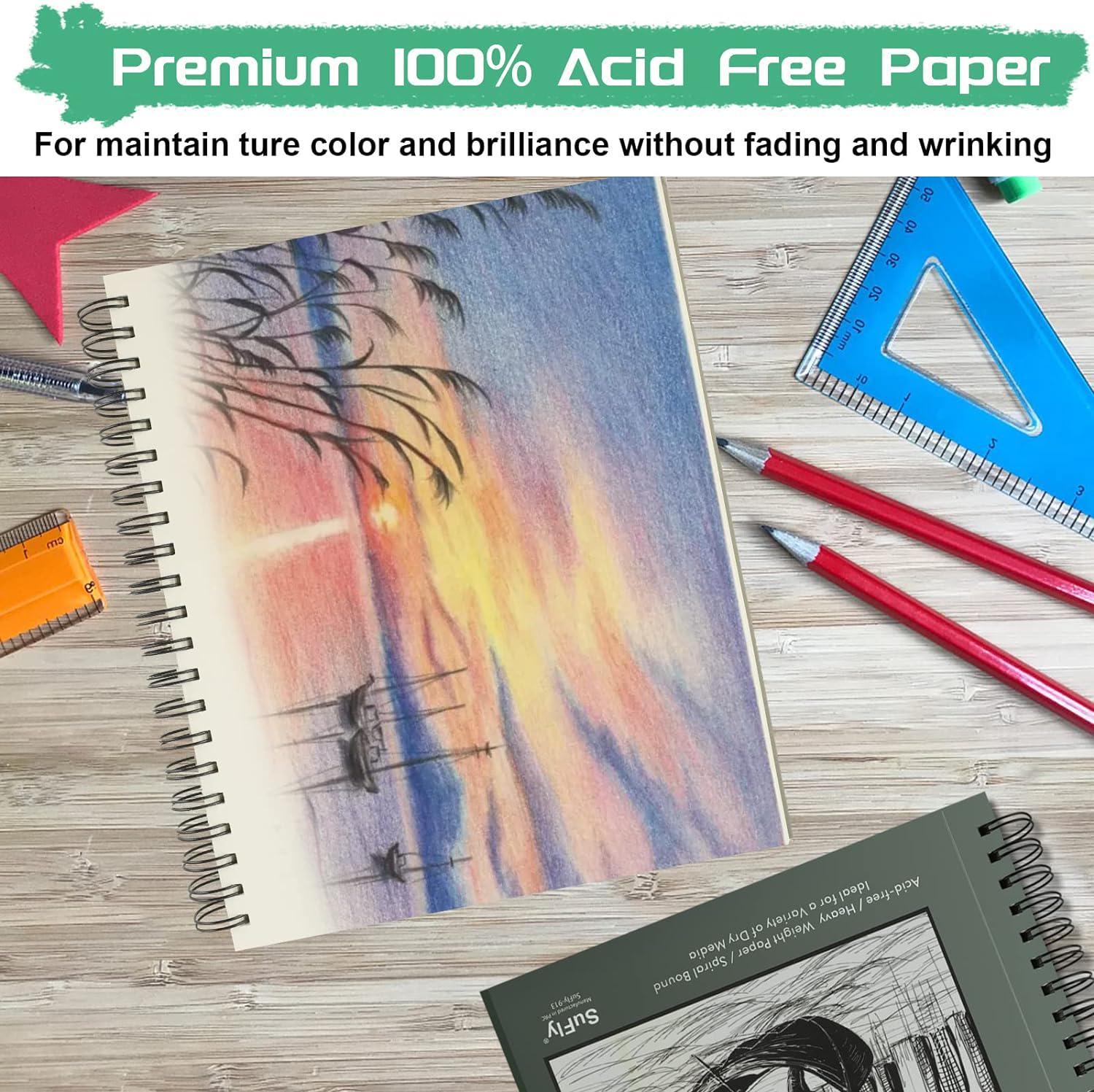  9 x 12 Sketchbook, 68lb/100gsm Sketch Pad 100 Sheets  Spiral-Bound Acid Free Drawing Paper with Hard Cover Art Paper for Drawing  and Painting for Graphite Pencil, Charcoal, Pastels, for Kids 