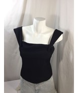 Express Women Blouse Zip Up Black Squared Neck  off shoulder 10 - $16.63