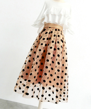 Summer Khaki Polka Dot Skirt Outfit Women A-line Organza Midi Pleated Skirts image 3