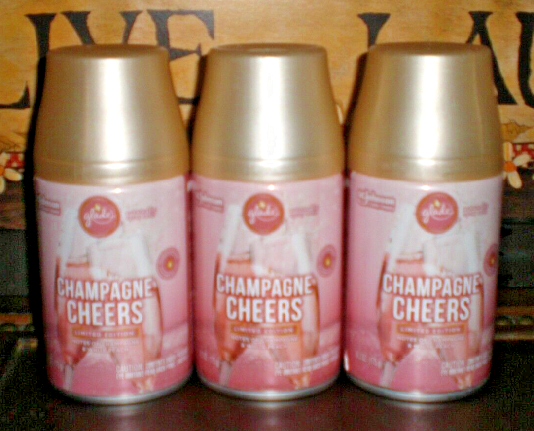 3 Glade Automatic Spray Can Refills CHAMPAGNE CHEERS FITS AIRWICK Air