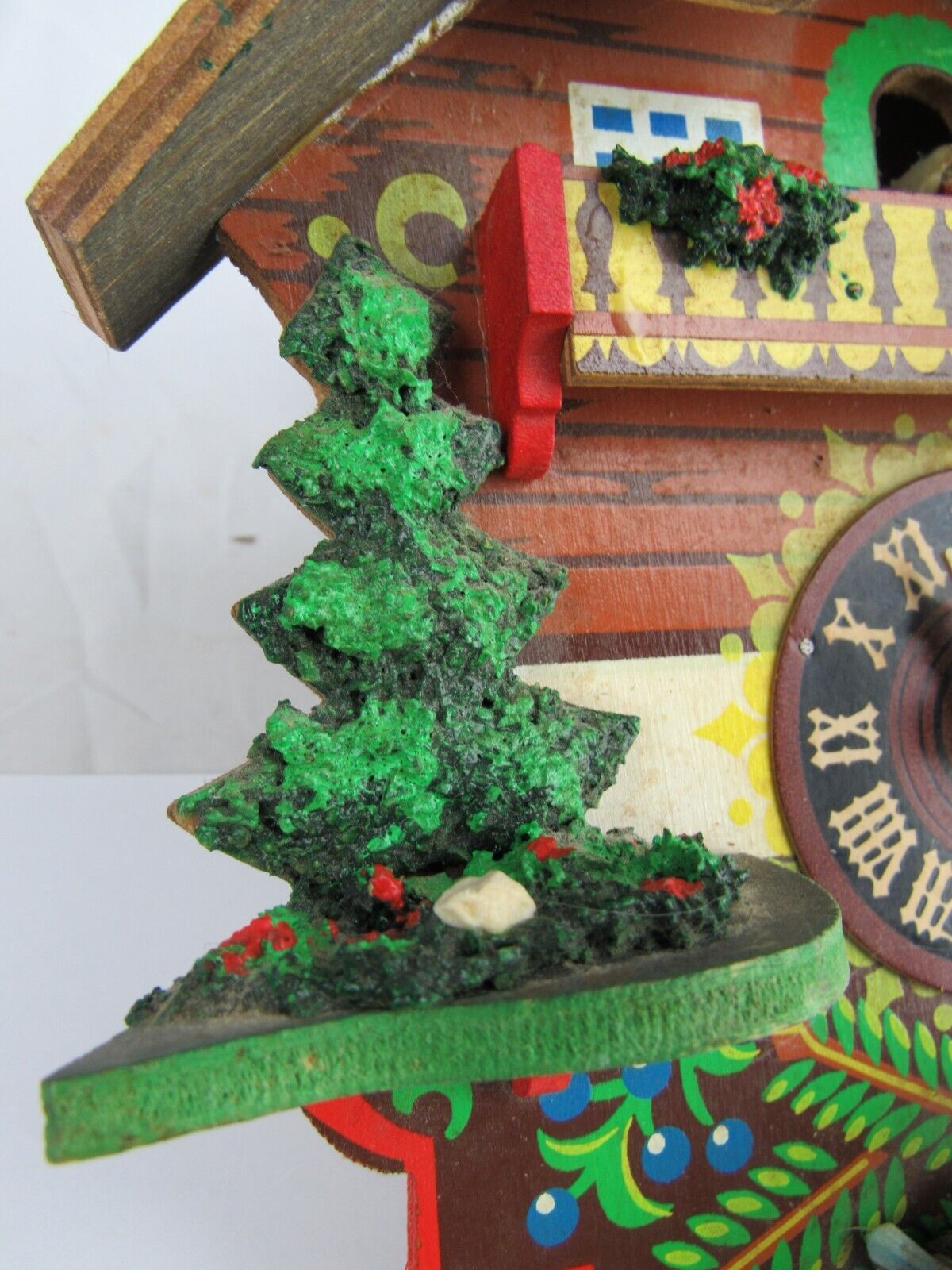 cuckoo clock vintage CHALET old Germany painted 1960's Cuckoo & Black