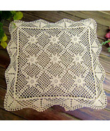 19.6&quot; Beige Vintage Cotton Handmade Square Lace Crochet Doily Doilies - $16.62