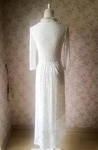 Ivory White Lace Dress, Long Sleeve Boho Wedding White Lace Dress-Dressromantic image 7