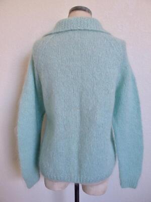 Vintage 60s Italy Hand Knitted Mohair Cardigan Sweater M S Robin's Egg Blue  Aqua