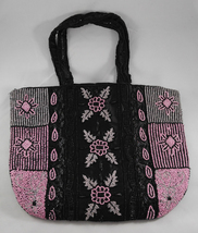 Vintage Beaded Black Pink White Handbag Purse  - $49.95